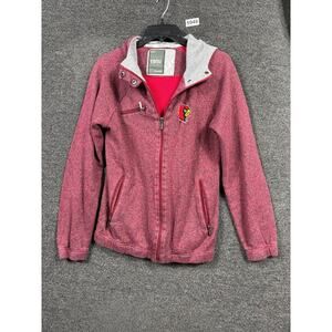 Louisville Cardinals Jacket Womens Medium Red Hooded Full Zip NCAA College Gray